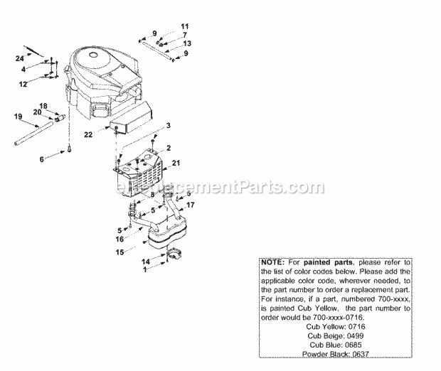 Engine Accessories Diagram and Parts List for GT1222 14AB13CH710 Cub Cadet Lawn Tractor